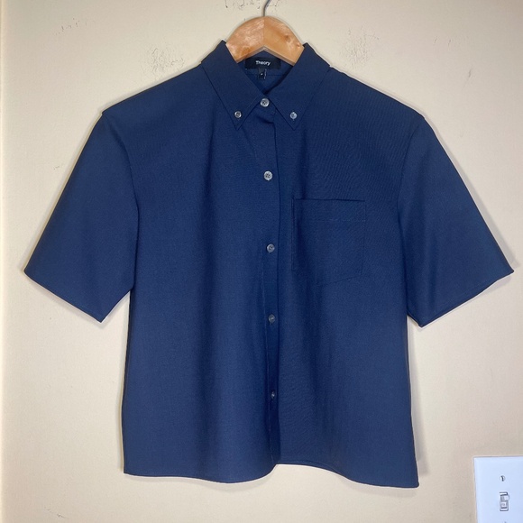 Theory Dark Blue Button-Up Shirt - Picture 1 of 7